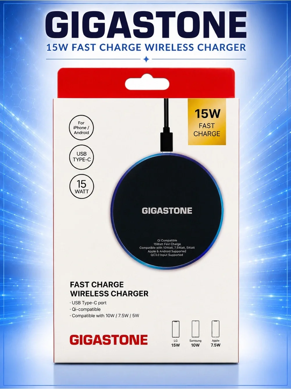 Gigastone Fast Charge Black Wireless Charger